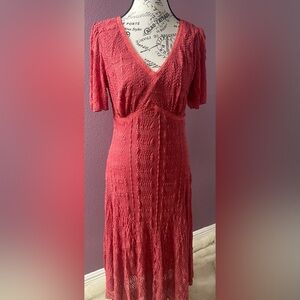 Rabbit Rabbit Rabbit Lace Dress in Coral Red